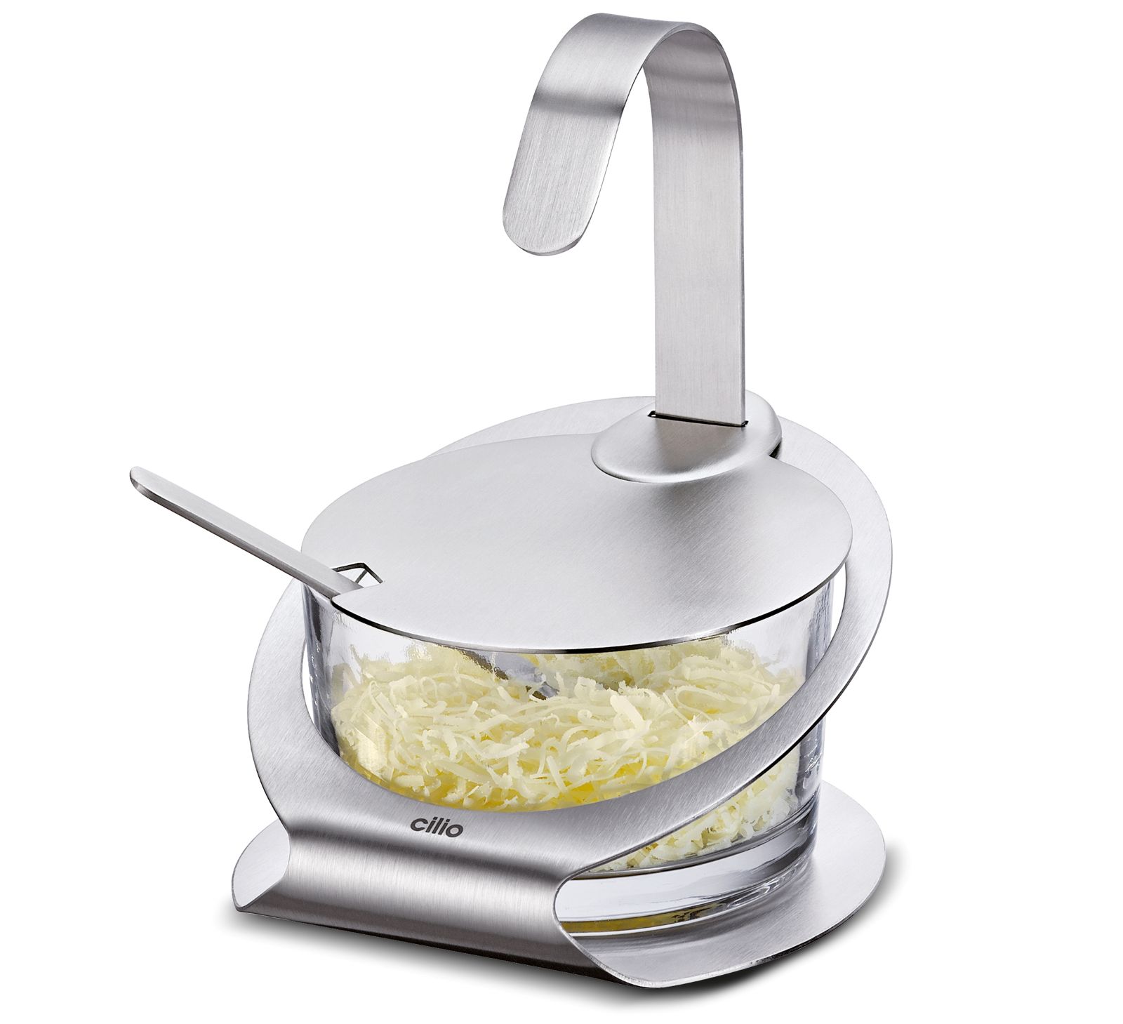 613483_ OSTARIA Luxusní a stylová skleněná dóza na skladování a servírování parmazánu, ale i cukru a džemu. Součástí balení je i nerezová lžička.